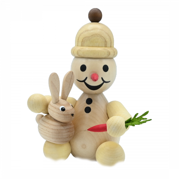 Schneemann Junior "sitzend mit Hase"