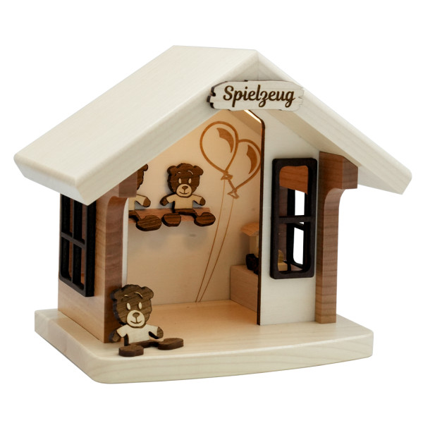 Weihnachtshütte „Spielzeug“ beleuchtet